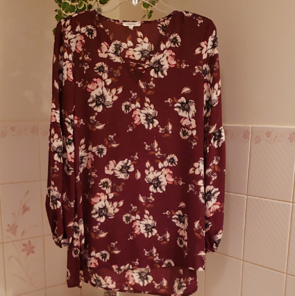 Maurices Burgundy Floral Blouse